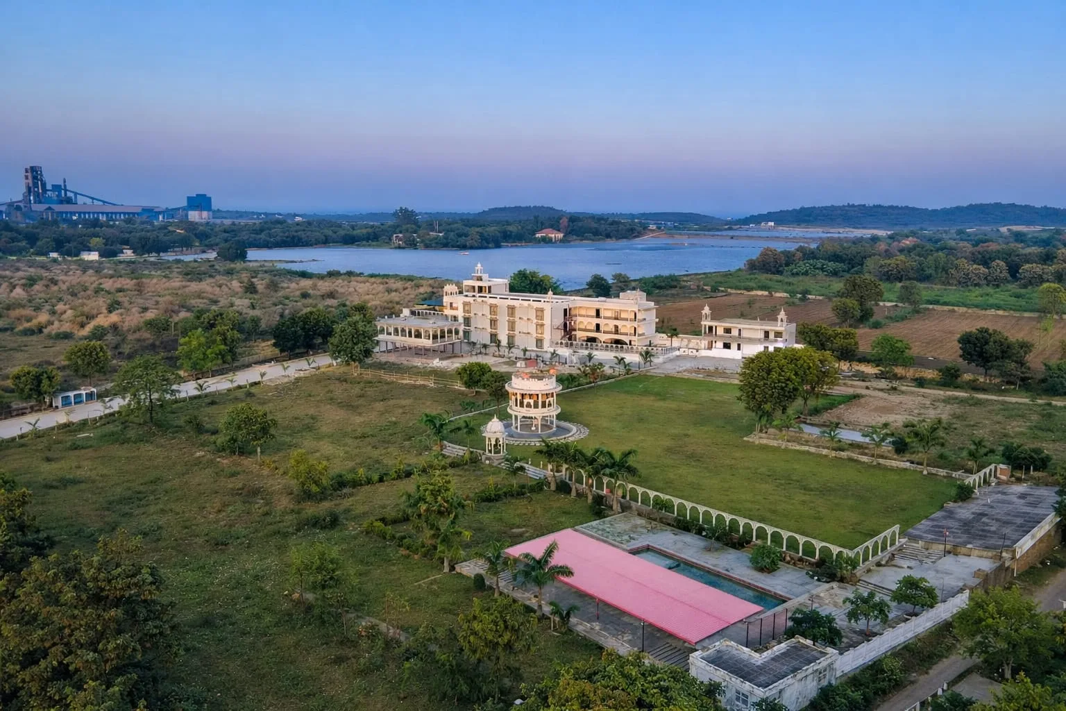 Aerial view of Mewar Resort grounds for corporate offsites