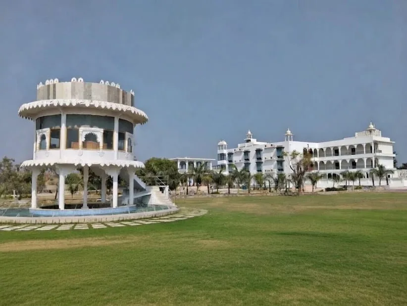 Mewar Resort lawn and gazebo in the evening