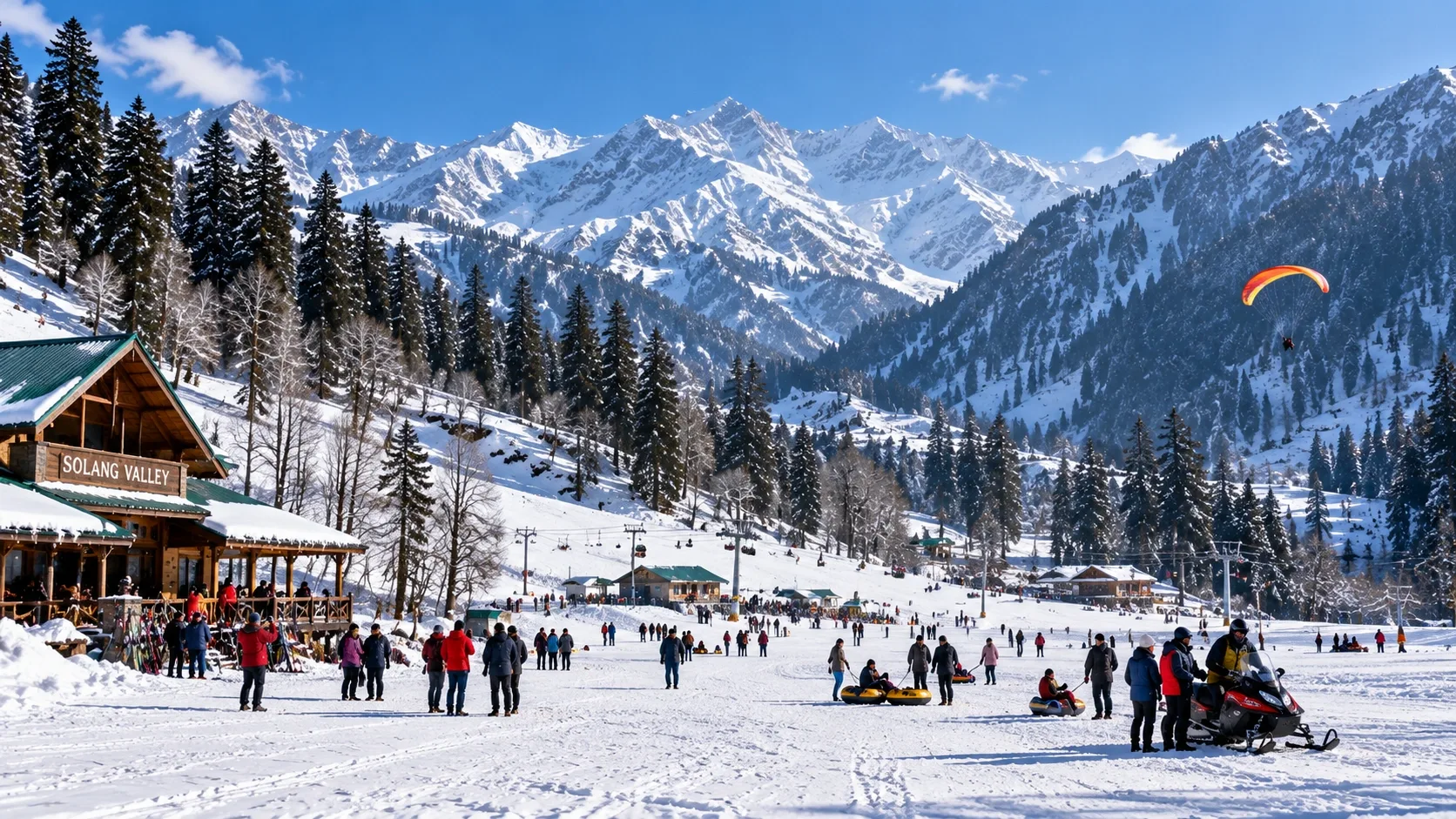Snow-covered Solang Valley near Manali in winter